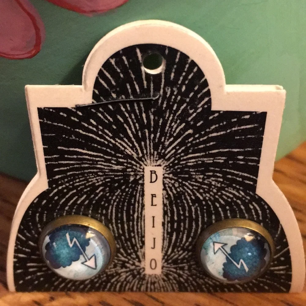 NWT Beijo Brasil Glass Dome Post Earrings Blue - Picture 2 of 4